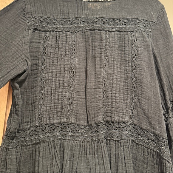 Zara Women Black Bohemian Blouse Lace Detail - L - Picture 4 of 7